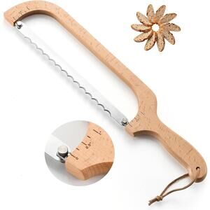 360 Rotating Wooden Bread Knife Serrated Bow Slicer Left Right Handed Beechwood